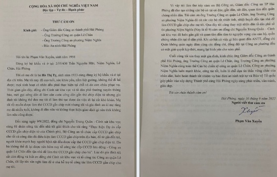 Người dân gửi thư cảm ơn Công an phường Niệm Nghĩa (Lê Chân)